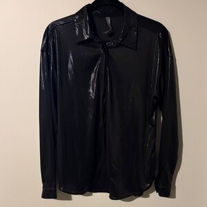 Anthropologie Black Glossy Blouse